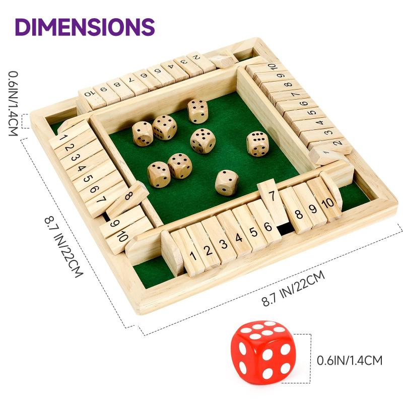 Jogo de dados Shut The Box Kiapeak de madeira para 1-4 jogadores